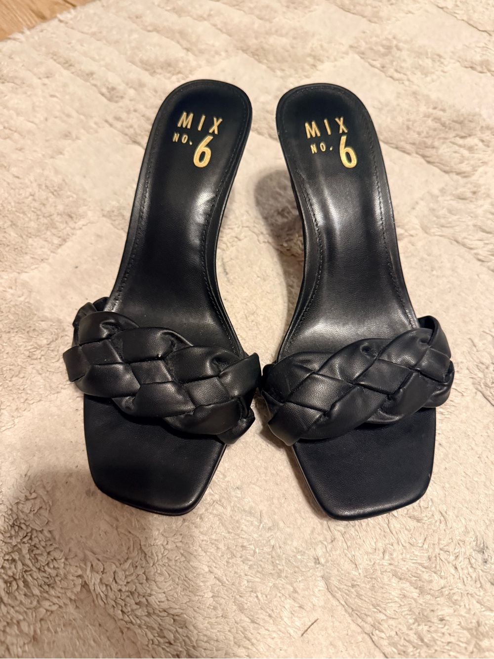 Mix No. 6 Black Braided Square-Toe Kitten Heels